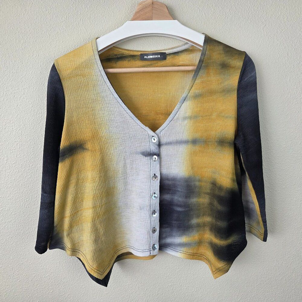 Alembika Button Front Top Layer Size 2 Yellow Black Art To Wear Made In Israel